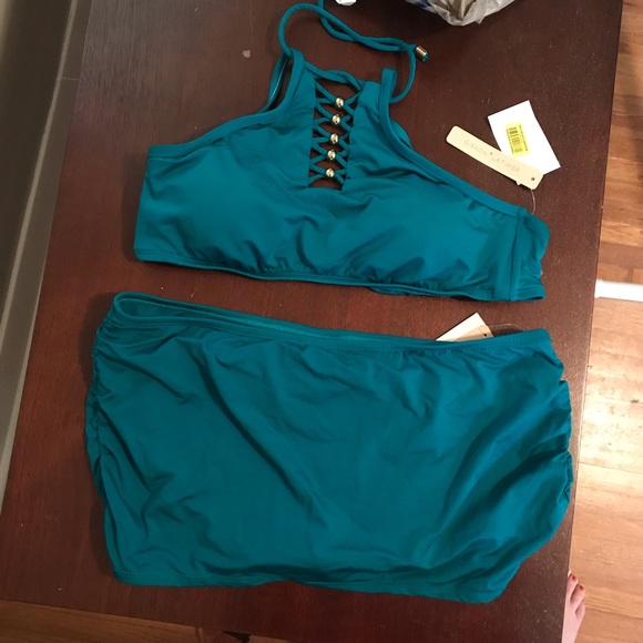 Gibson & Latimer teal green swim halter & skirt - Picture 2 of 2
